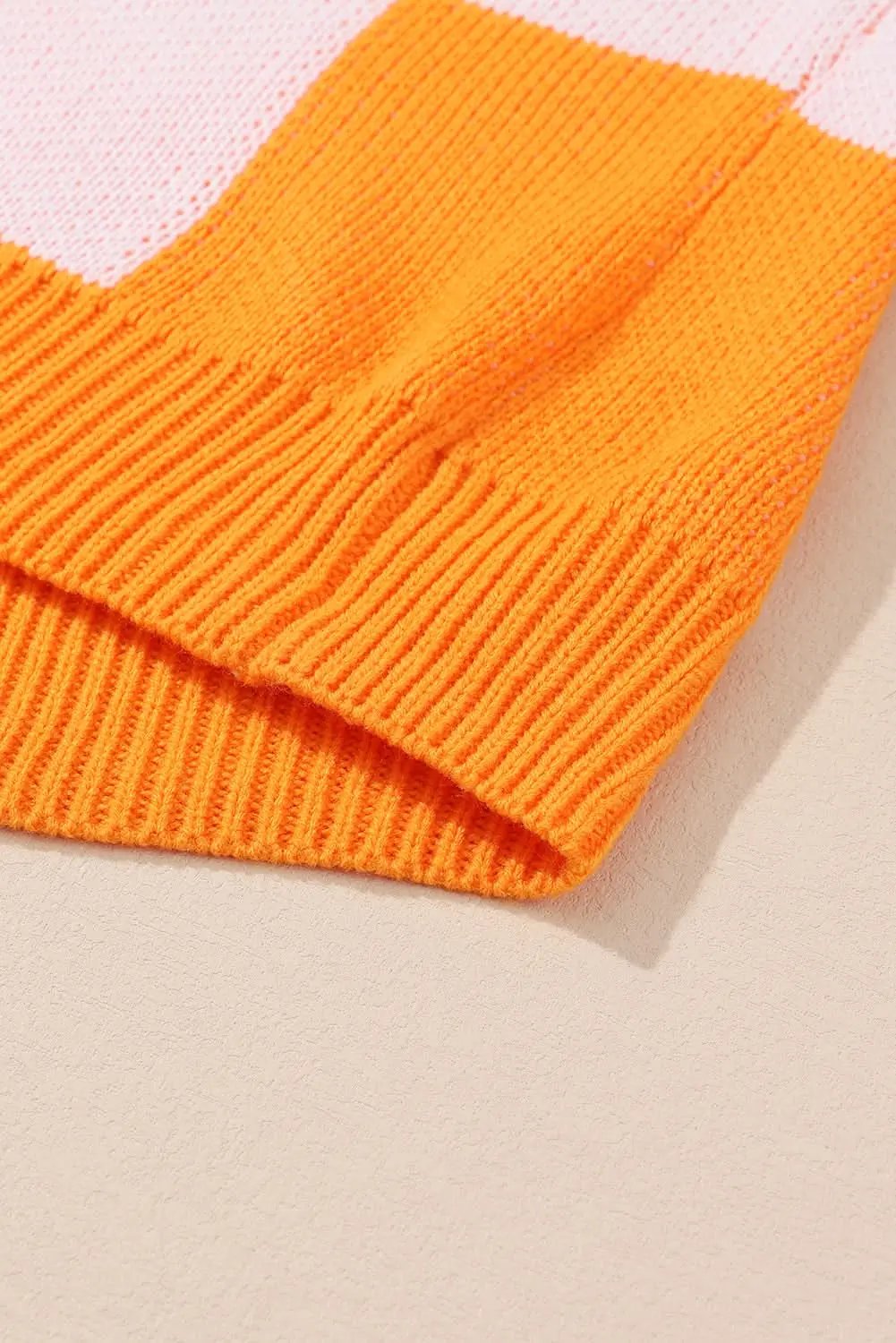 Orange Checkered Bishop Sleeve Sweater - Love Salve